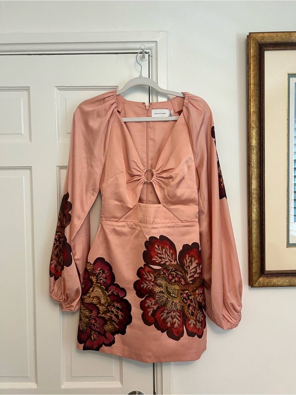 SIGNIFICANT OTHER Long-Sleeve V-Neck Cutout Printed Mini Dress